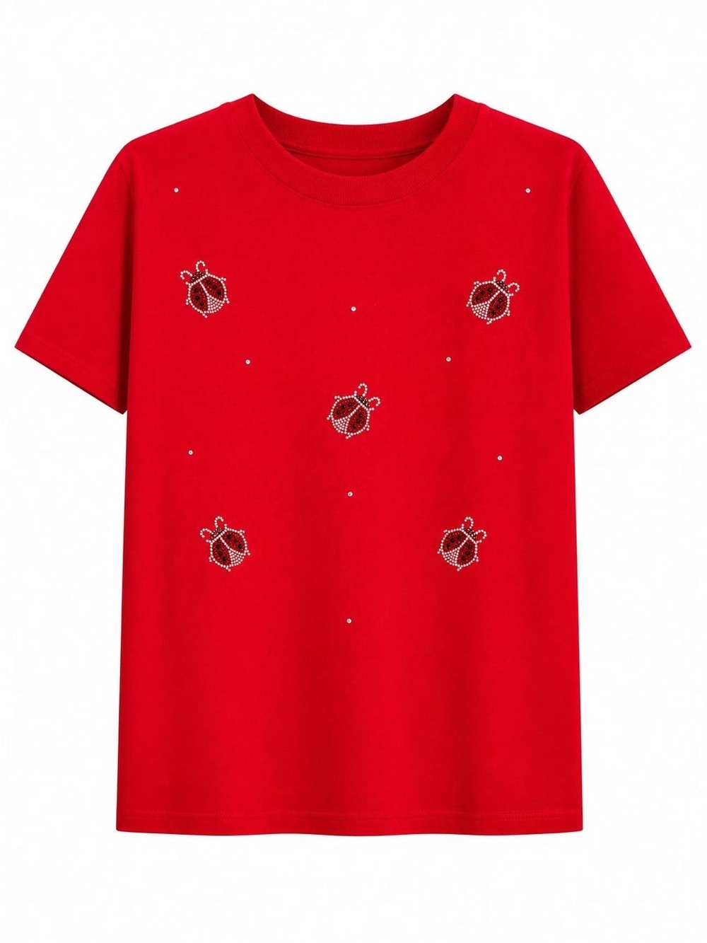 3 for $15😍 Christine Alexander Cotton Red Rhinestone Ladybug Short Sleeve Tee